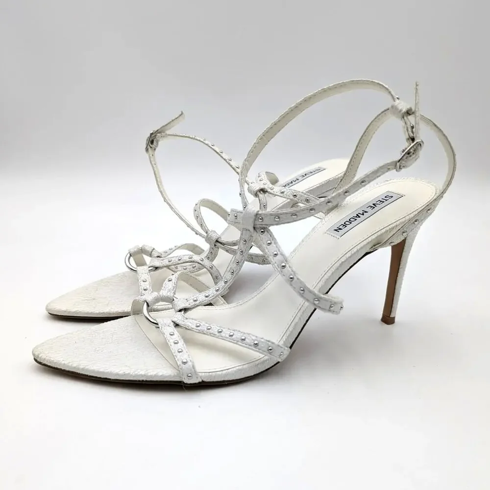Steve Madden White Studded Strappy Sandals